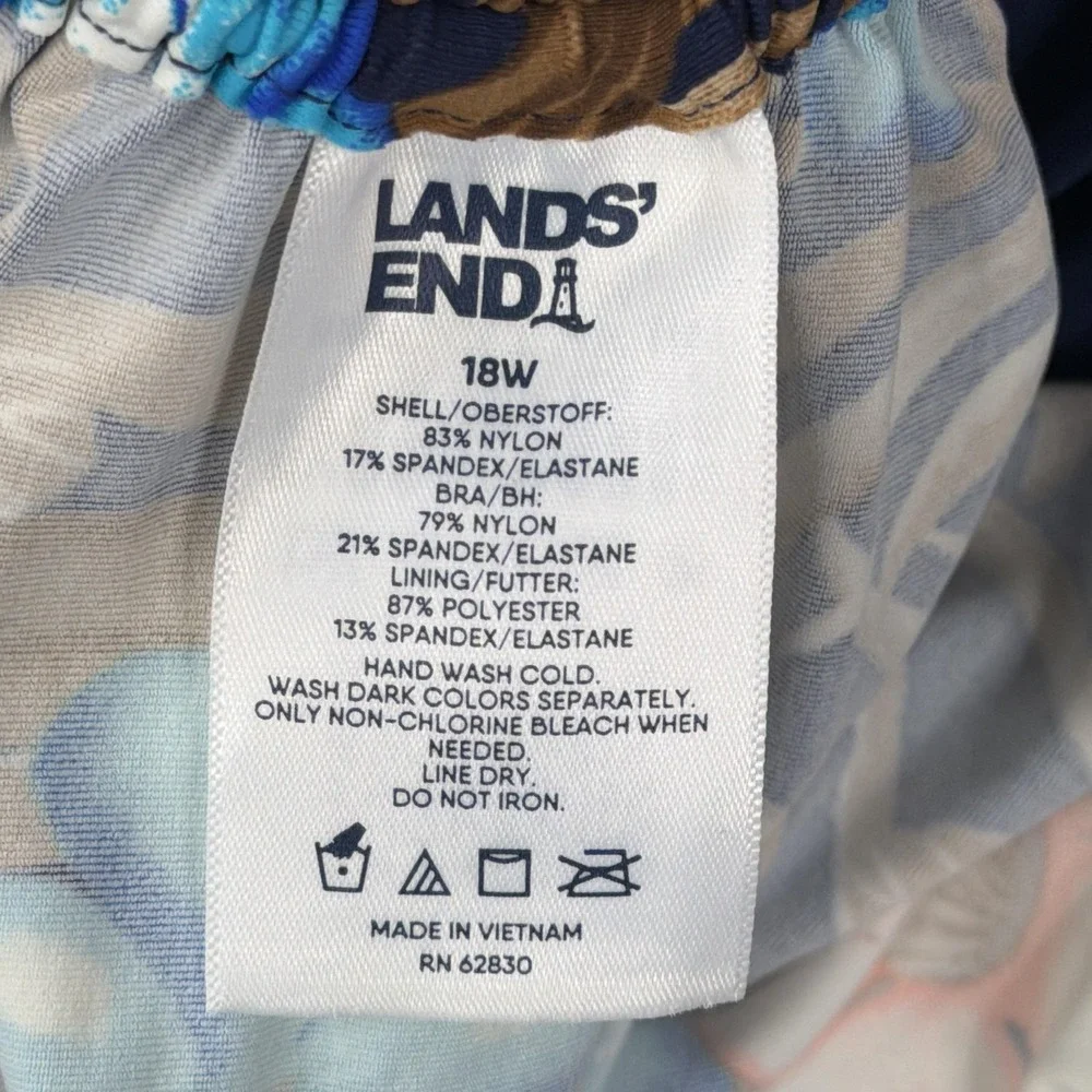 Lands End Tankini Swim Top Womens 18W Tropical Floral Ruched Beach
